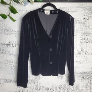 Joseph Ribkoff Black Velvet Button Front Jacket Blazer Women’s Sz 8 Whimsigoth
